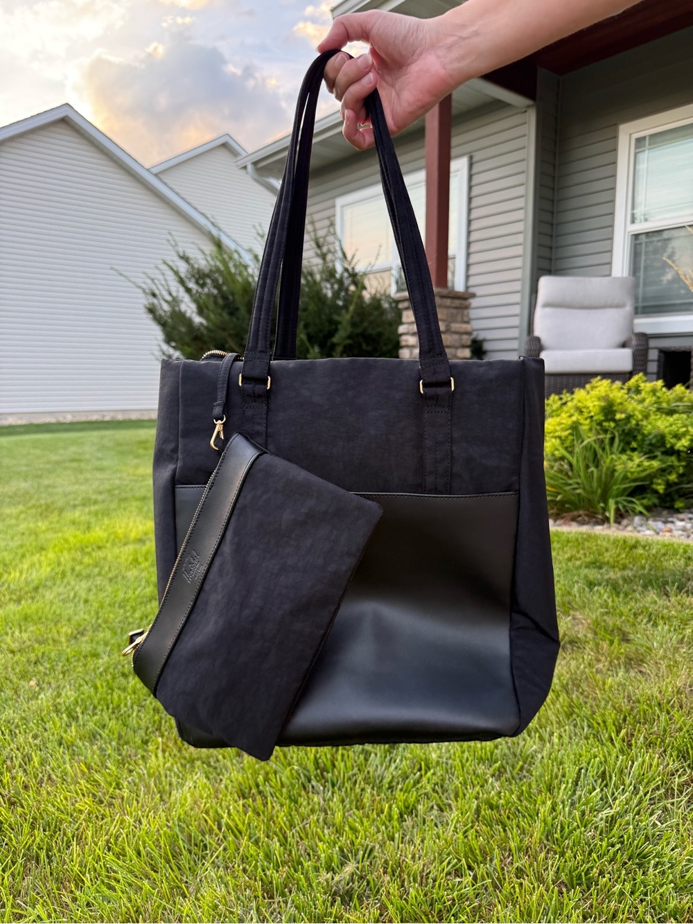 Herschel Supply Co. Black Tote Bag with Matching Zip Pouch
